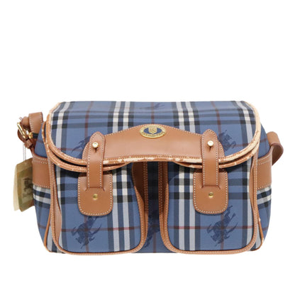 Burberrys Burberrys Nova Check Shoulder Bag PVC Leather Blue Gold Authentic 92155