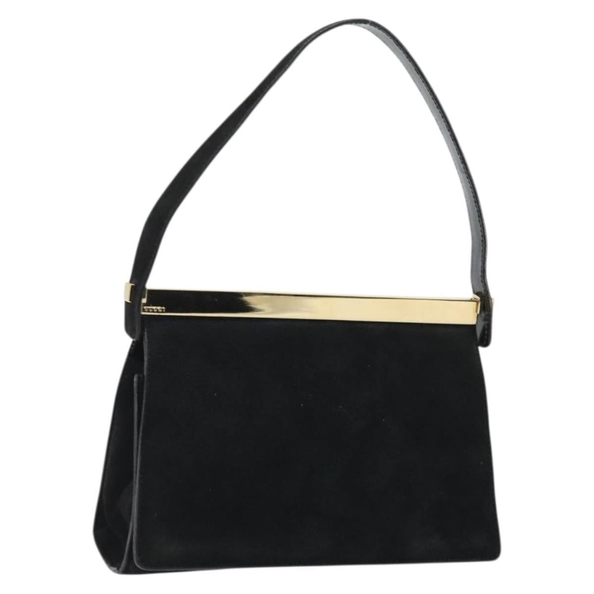 Gucci GUCCI Hand Bag Suede Black Gold 001 2058 1928 0 Authentic yk20276