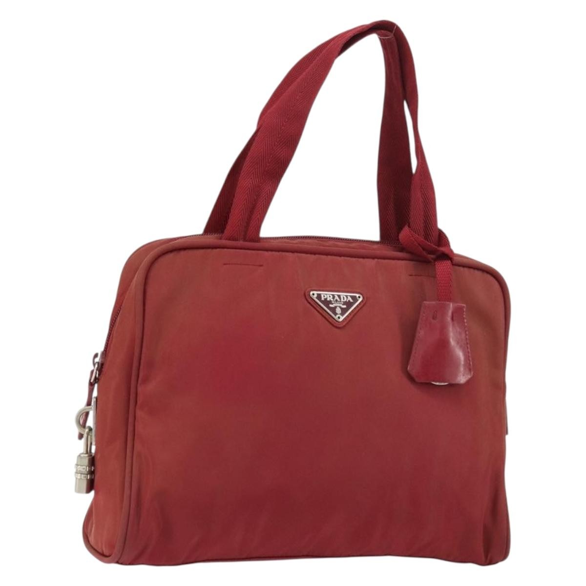Prada PRADA Hand Bag Nylon Red Silver Authentic BA8645