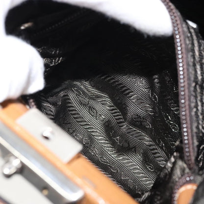Prada PRADA Hand Bag Leather Brown Silver Authentic yk19954