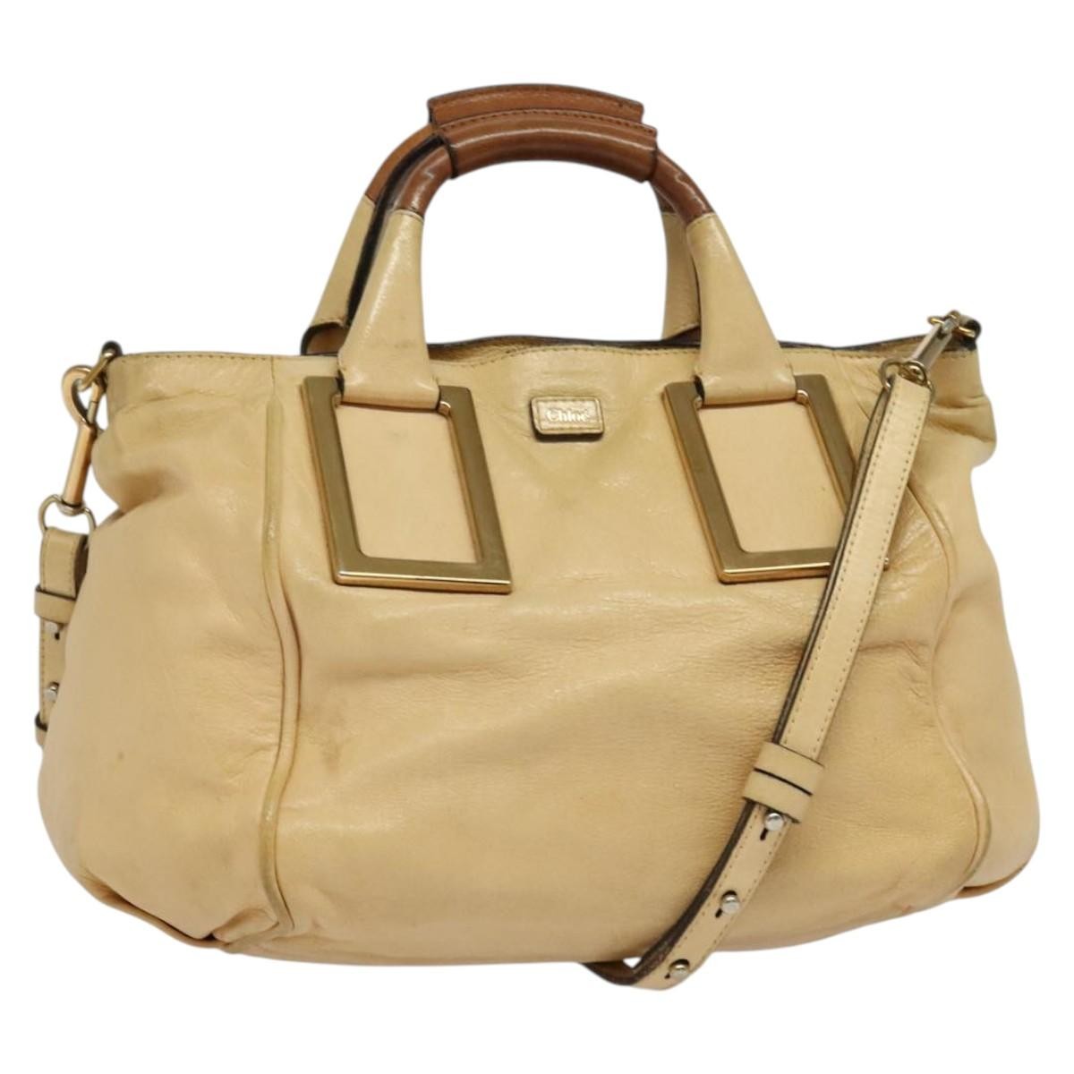 Chloé Chloé Chloe Etel Hand Bag Leather 2way Beige Gold Authentic am9018