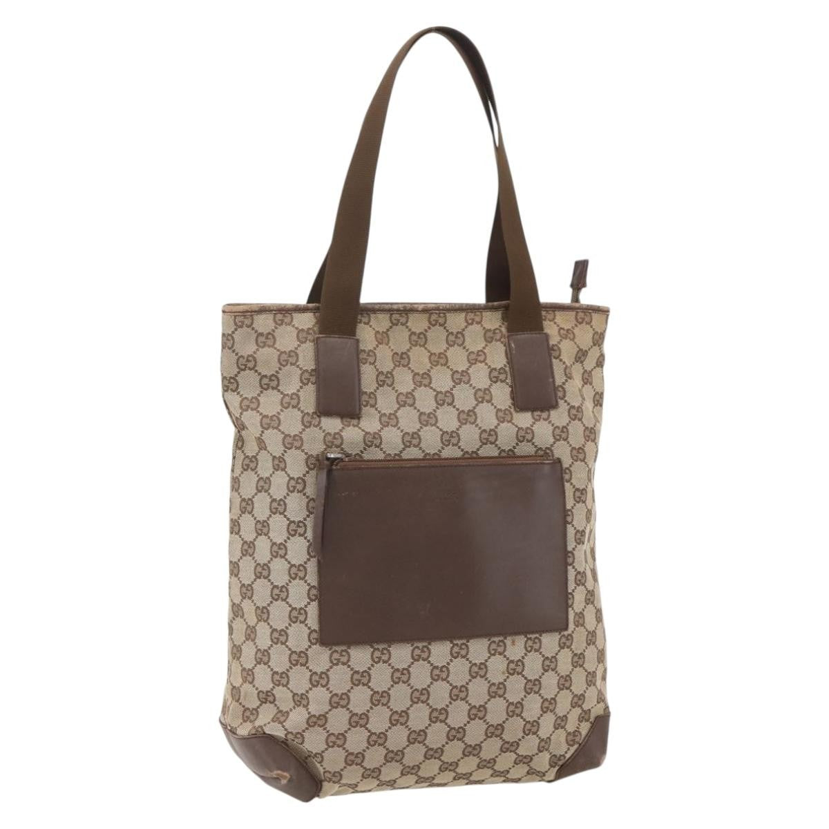 Gucci GUCCI GG Canvas Tote Bag Beige Silver 28892 Authentic 162386