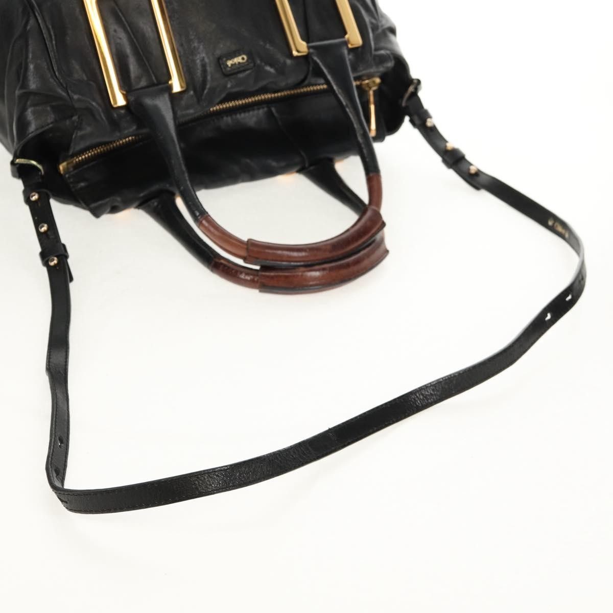 Chloé Chloé Chloe Etel Hand Bag Leather 2way Black Gold Authentic 156936