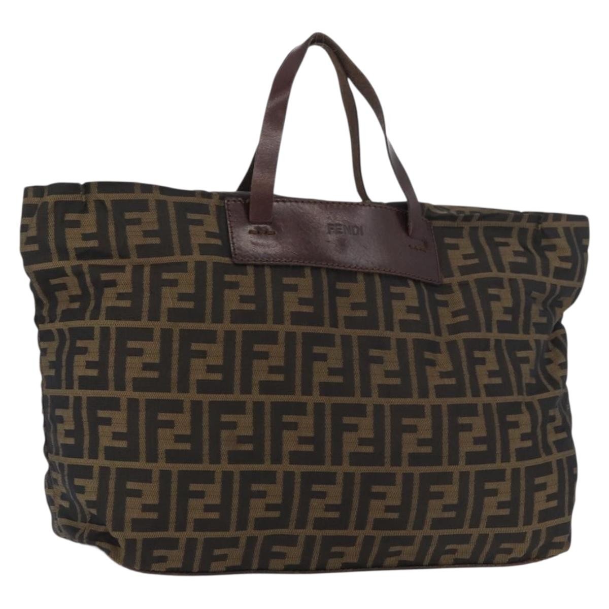 Fendi FENDI Zucca Canvas Tote Bag Brown Black Authentic 176601