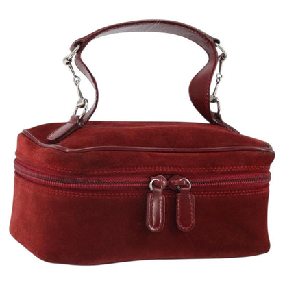 Gucci GUCCI Horsebit Vanity Bag Hand Bag Suede Red Gold 032 1705 0141 Authentic yk19984