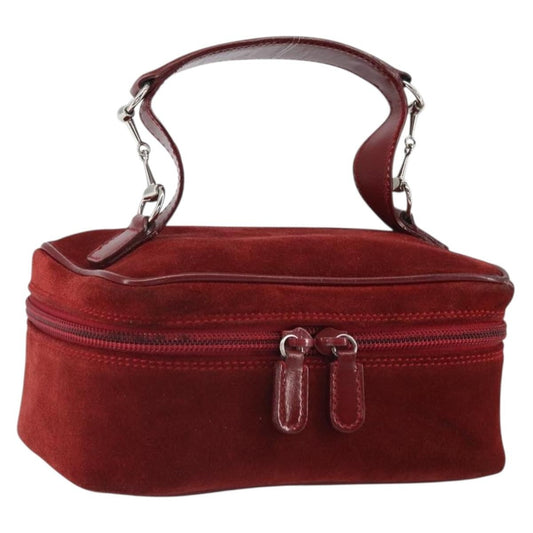 Gucci GUCCI Horsebit Vanity Bag Hand Bag Suede Red Gold 032 1705 0141 Authentic yk19984