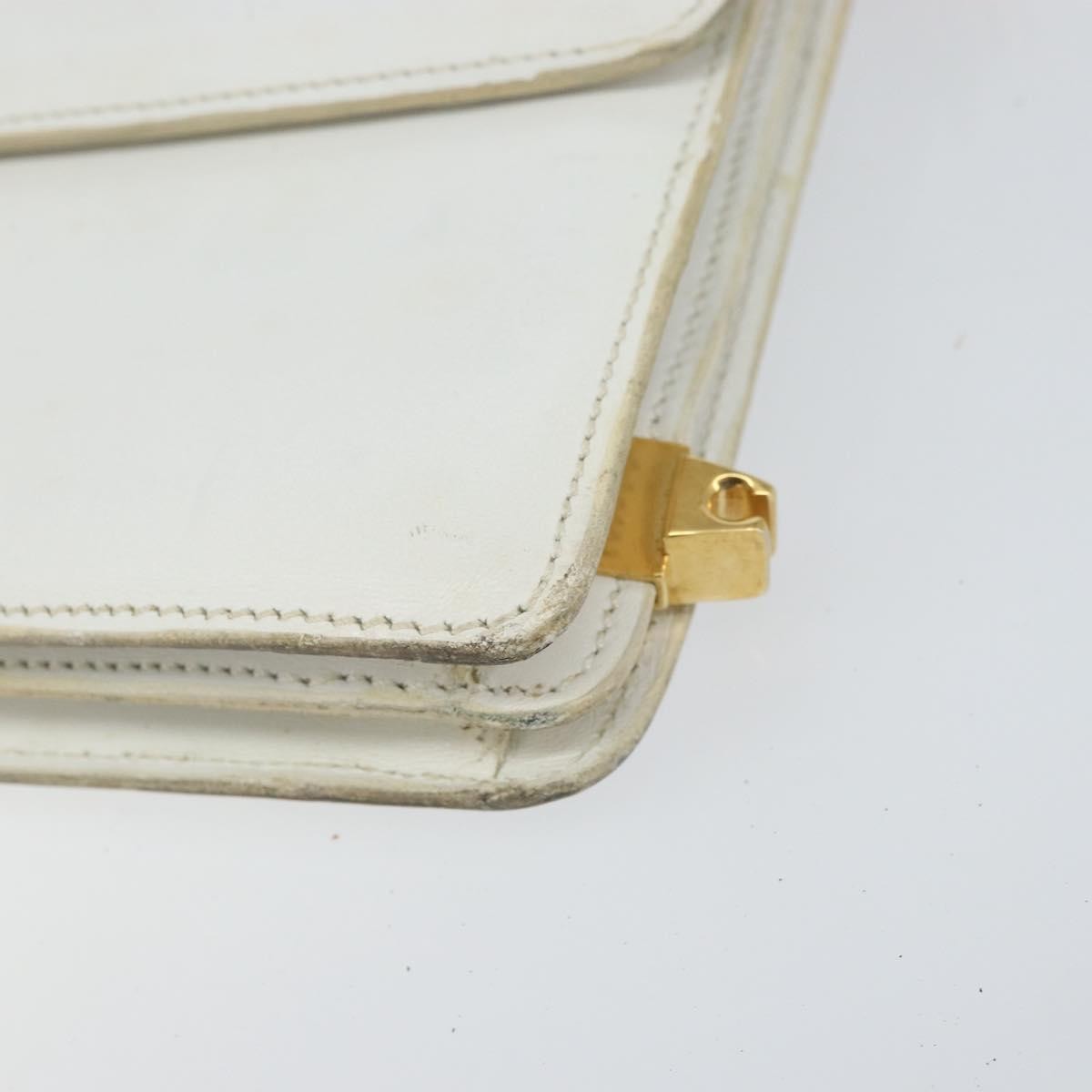 Celine CELINE Shoulder Bag Leather White Gold Authentic 156322