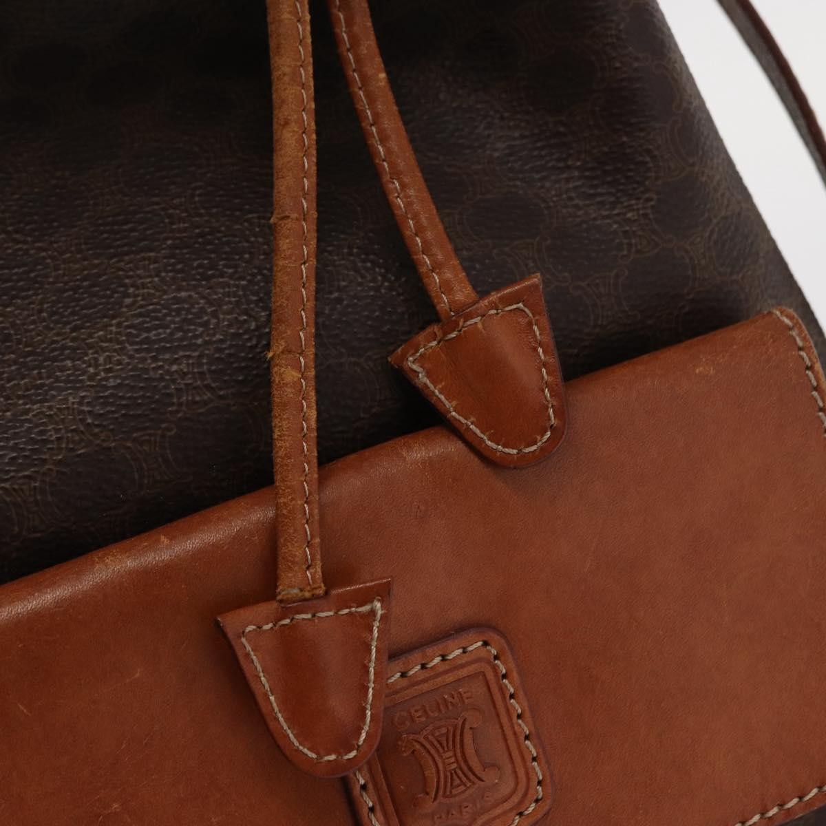 Celine CELINE Macadam Canvas Shoulder Bag PVC Leather 2way Brown Gold Authentic ka784
