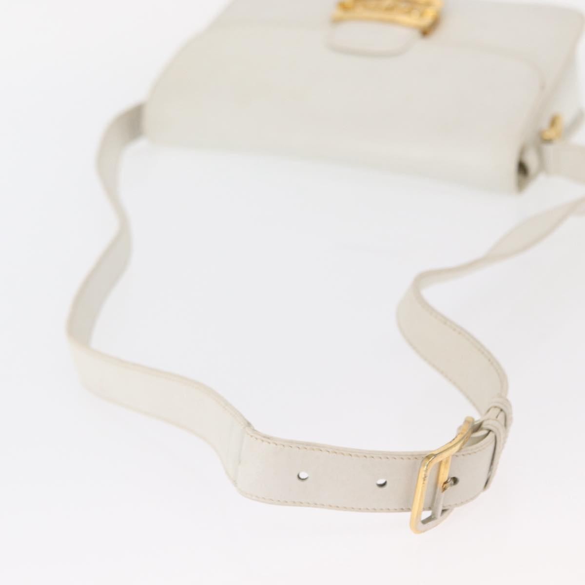 Celine CELINE Shoulder Bag Leather White Gold Authentic yk19773