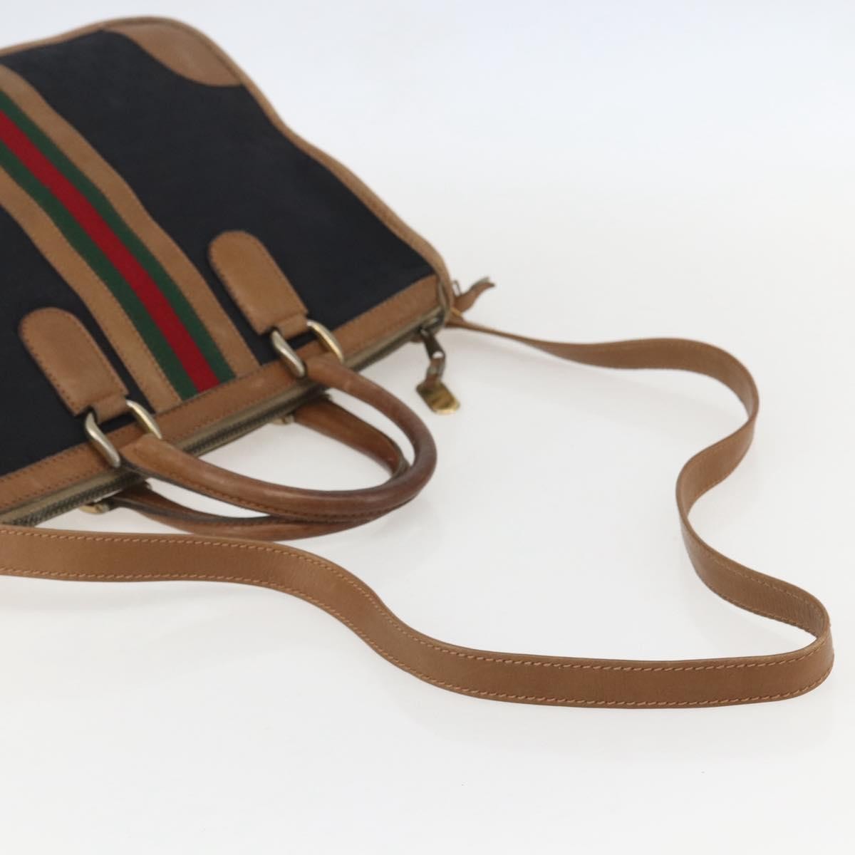 Gucci GUCCI Web Sherry Line GG Canvas Hand Bag 2way Black Gold Authentic gh1528