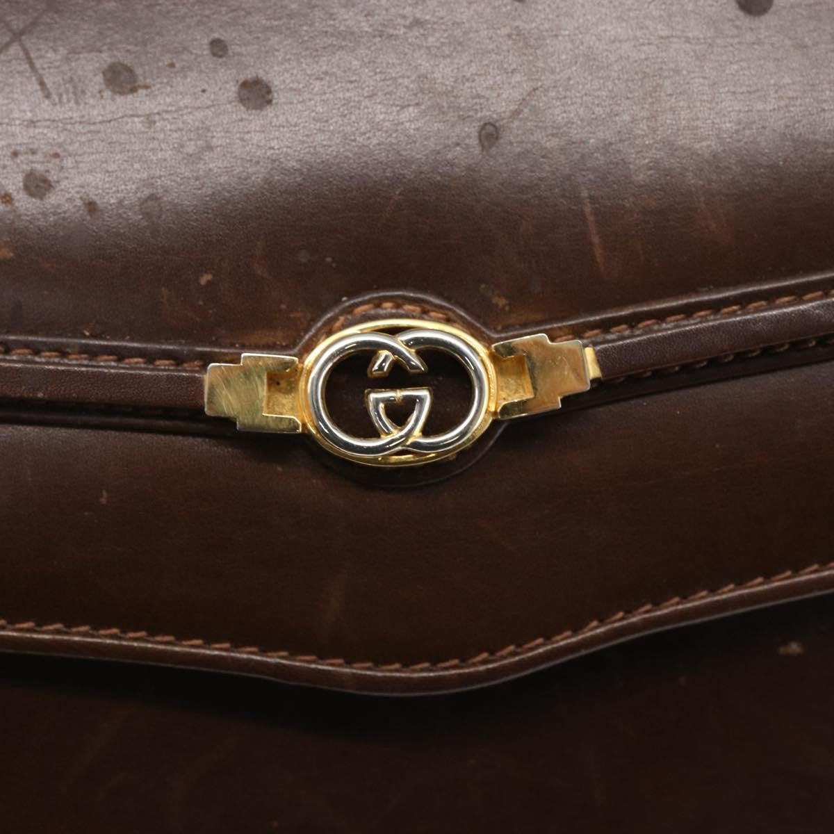 Gucci GUCCI Shoulder Bag Leather Brown Gold Authentic 152976