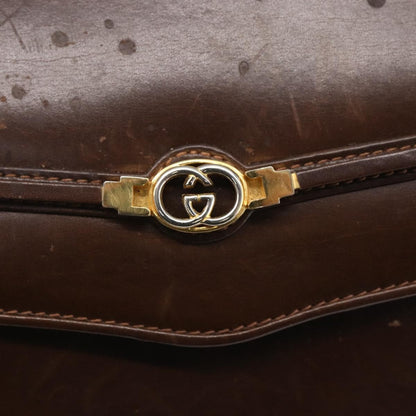Gucci GUCCI Shoulder Bag Leather Brown Gold Authentic 152976