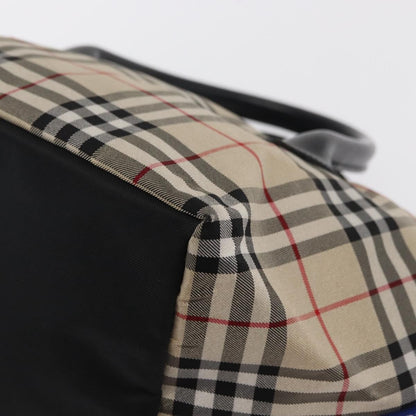 Burberry BURBERRY Nova Check Blue Label Hand Bag Nylon Beige Silver Authentic 169408