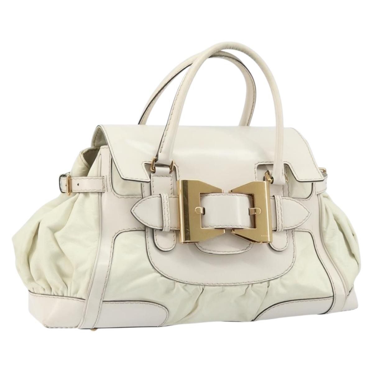Gucci GUCCI Hand Bag Leather White Gold 189883 Authentic ka2690