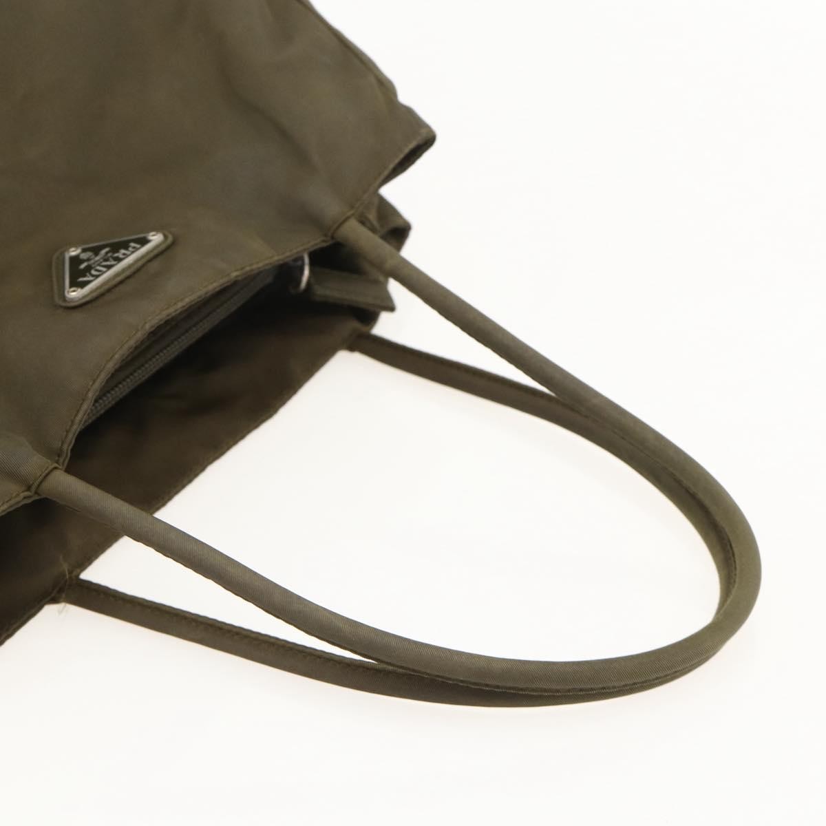 Prada PRADA Hand Bag Nylon Khaki Silver Authentic 175337
