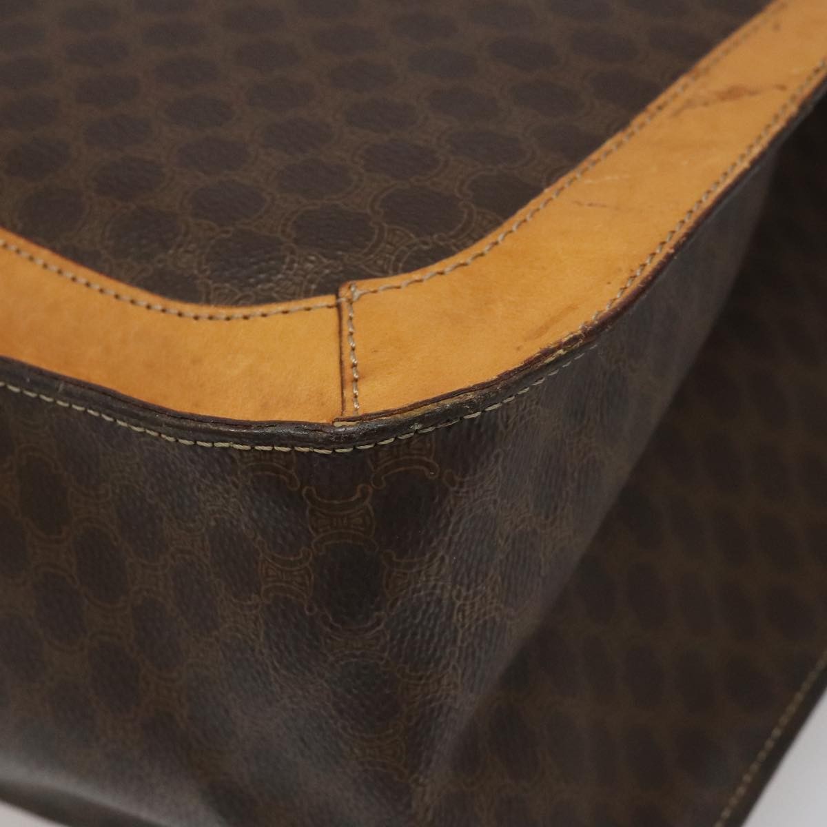 Celine CELINE Macadam Canvas Shoulder Bag PVC Leather Brown Gold Authentic 112747
