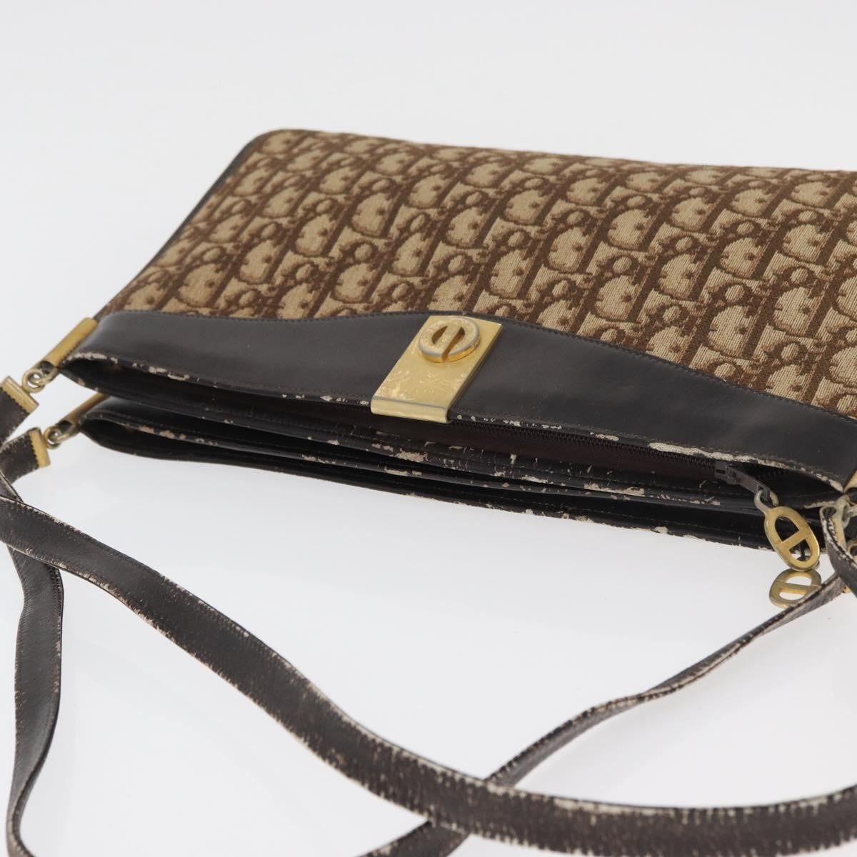 Dior Christian Dior Trotter Canvas Shoulder Bag Brown Gold Authentic 178153