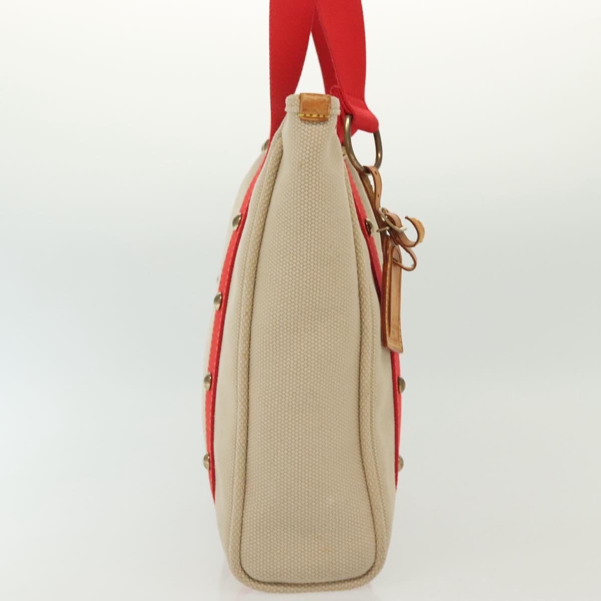 Louis Vuitton LOUIS VUITTON Antigua Cabas MM Tote Bag Beige Red M40035 LV Authentic 137278