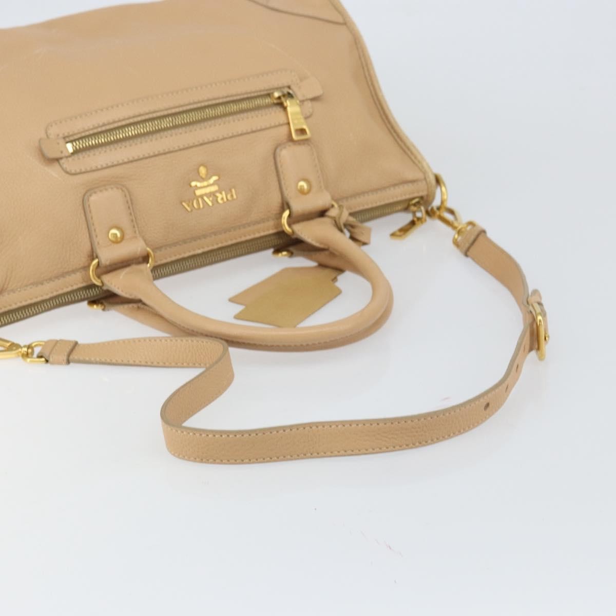 Prada PRADA Hand Bag Leather 2way Beige Gold Authentic ka1190