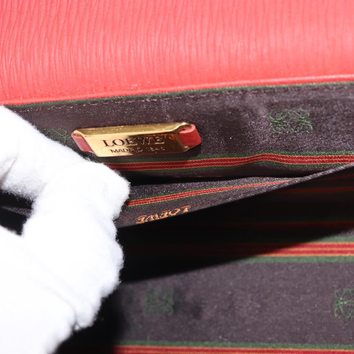 Loewe LOEWE Velazquez Hand Bag Leather Red Gold Authentic BA6367