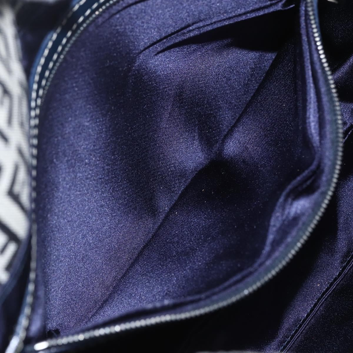 Fendi FENDI Zucchino Canvas Shoulder Bag Navy Silver Authentic 159737
