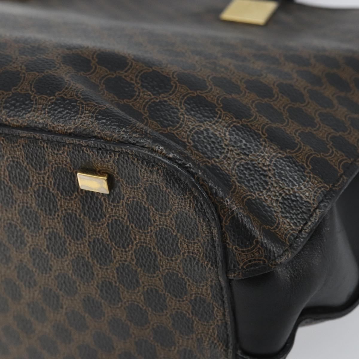 Celine CELINE Macadam Canvas Tote Bag PVC Leather Black Gold Authentic 168706