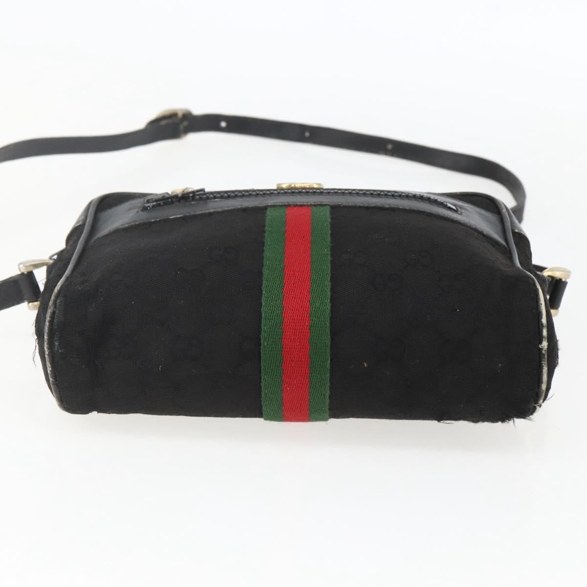 Gucci GUCCI GG Canvas Web Sherry Line Shoulder Bag Black Gold Authentic 158418
