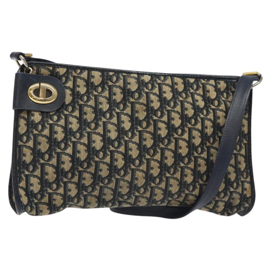 Dior Christian Dior Trotter Canvas Shoulder Bag Navy Gold Authentic 126267