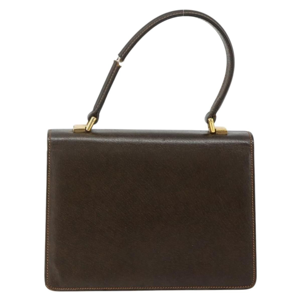Gucci GUCCI Hand Bag Leather Brown Gold Authentic ep14250