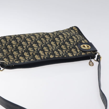 Dior Christian Dior Trotter Canvas Shoulder Bag Navy Gold Authentic 126267