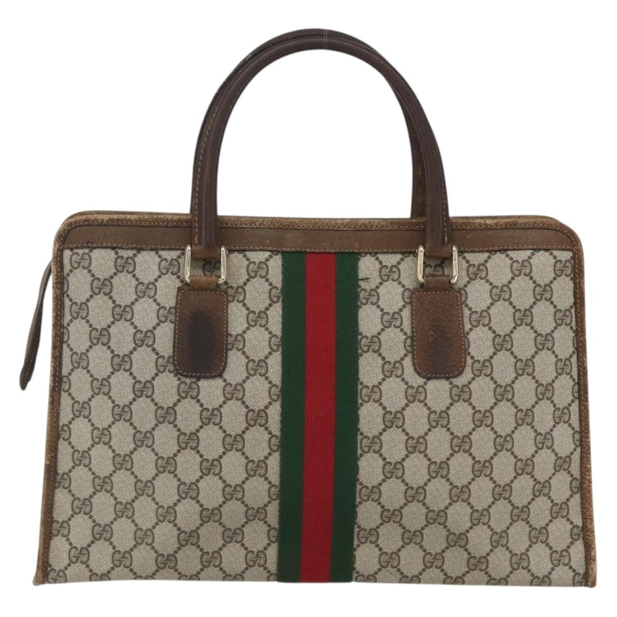 Gucci GUCCI GG Supreme Web Sherry Line Hand Bag PVC Beige Gold 010 378 Authentic 162305
