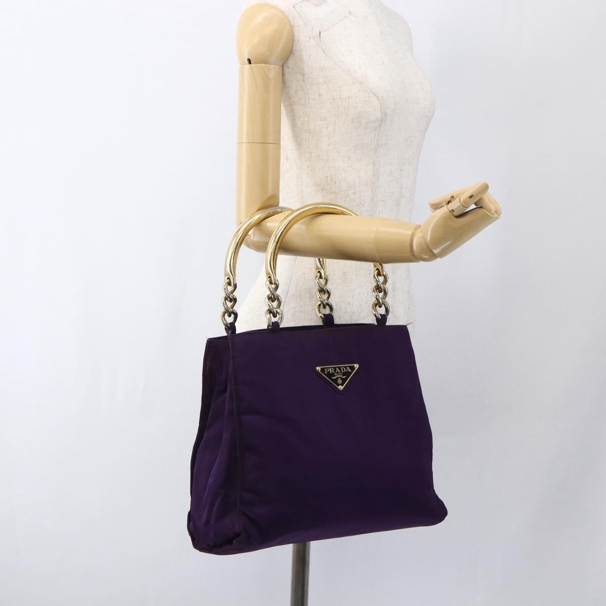 Prada PRADA Hand Bag Nylon Purple Gold Authentic ti3637
