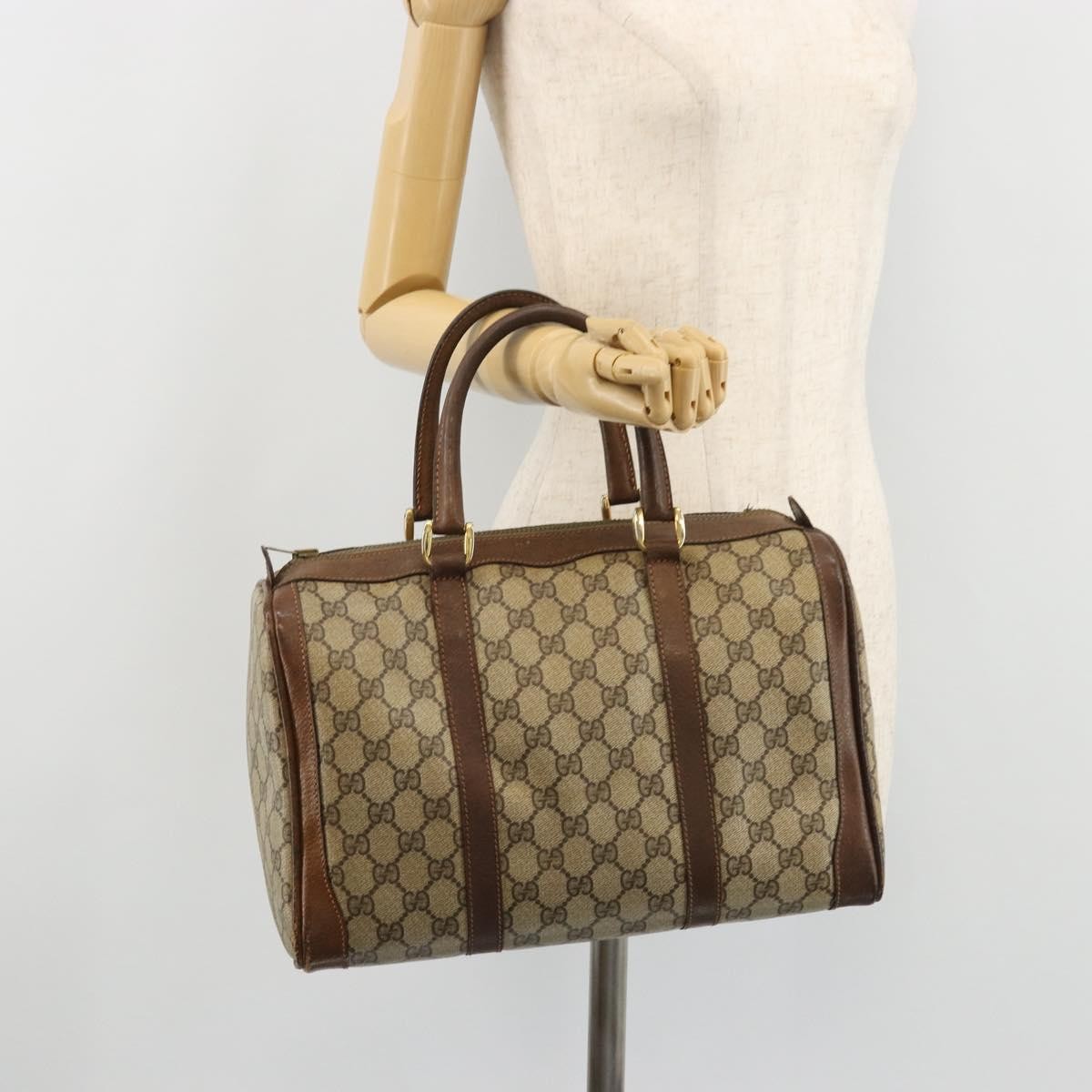 Gucci GUCCI GG Supreme Hand Bag PVC Beige Gold Authentic YKZ987