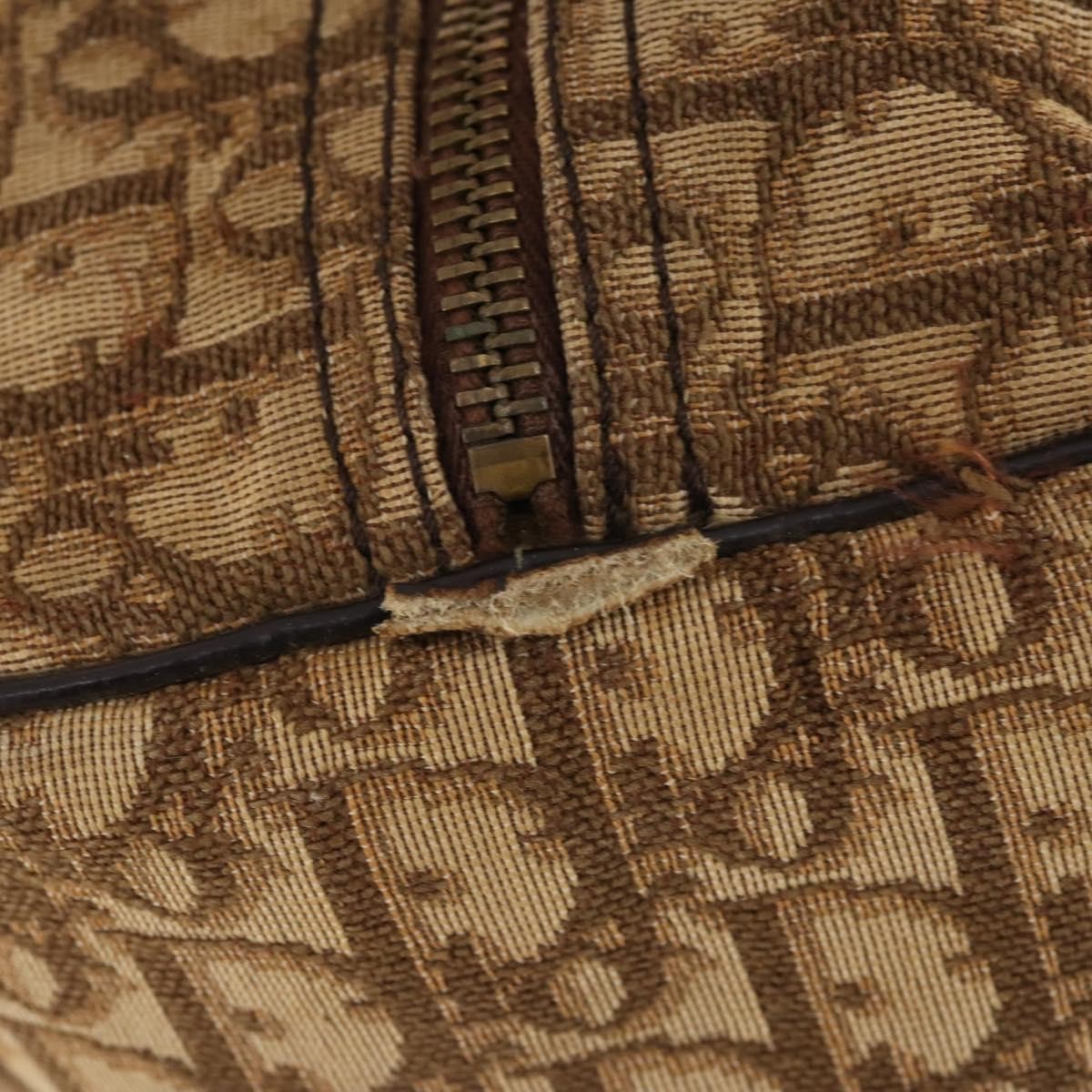 Dior Christian Dior Trotter Canvas Boston Bag Brown Gold Authentic 141365