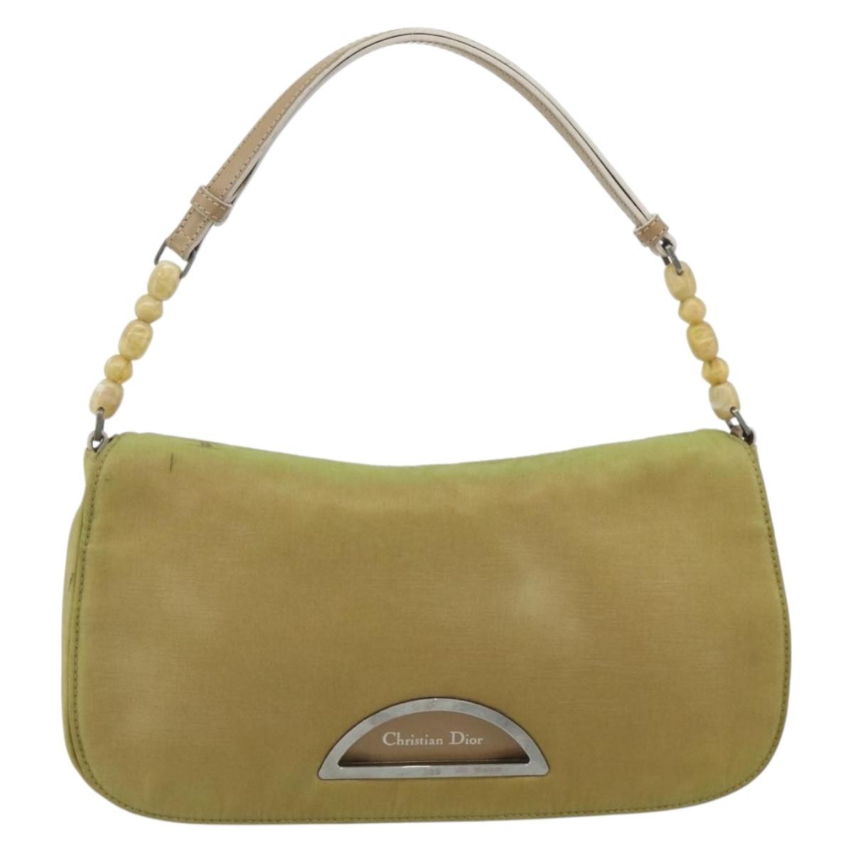 Dior Christian Dior Maris Pearl Shoulder Bag Nylon Beige Silver Authentic 180083