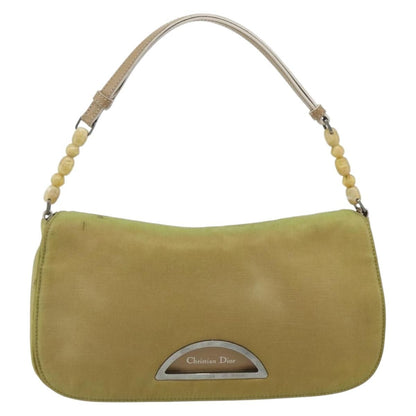 Dior Christian Dior Maris Pearl Shoulder Bag Nylon Beige Silver Authentic 180083