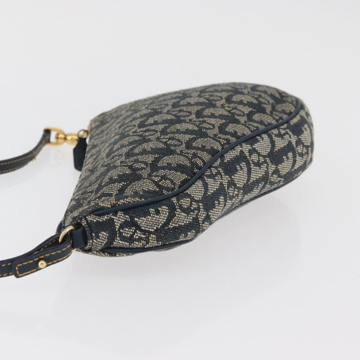 Dior Christian Dior Trotter Canvas Saddle Pouch Hand Bag Navy Gold Authentic bs35277