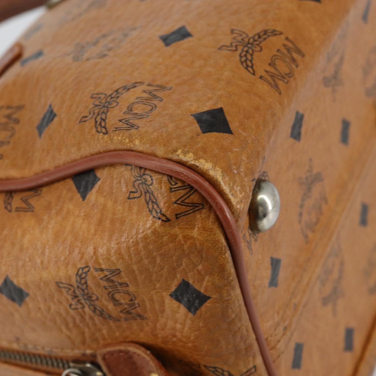 MCM MCM Logogram Vicetos Boston Bag PVC Leather Brown Gold Authentic gh904