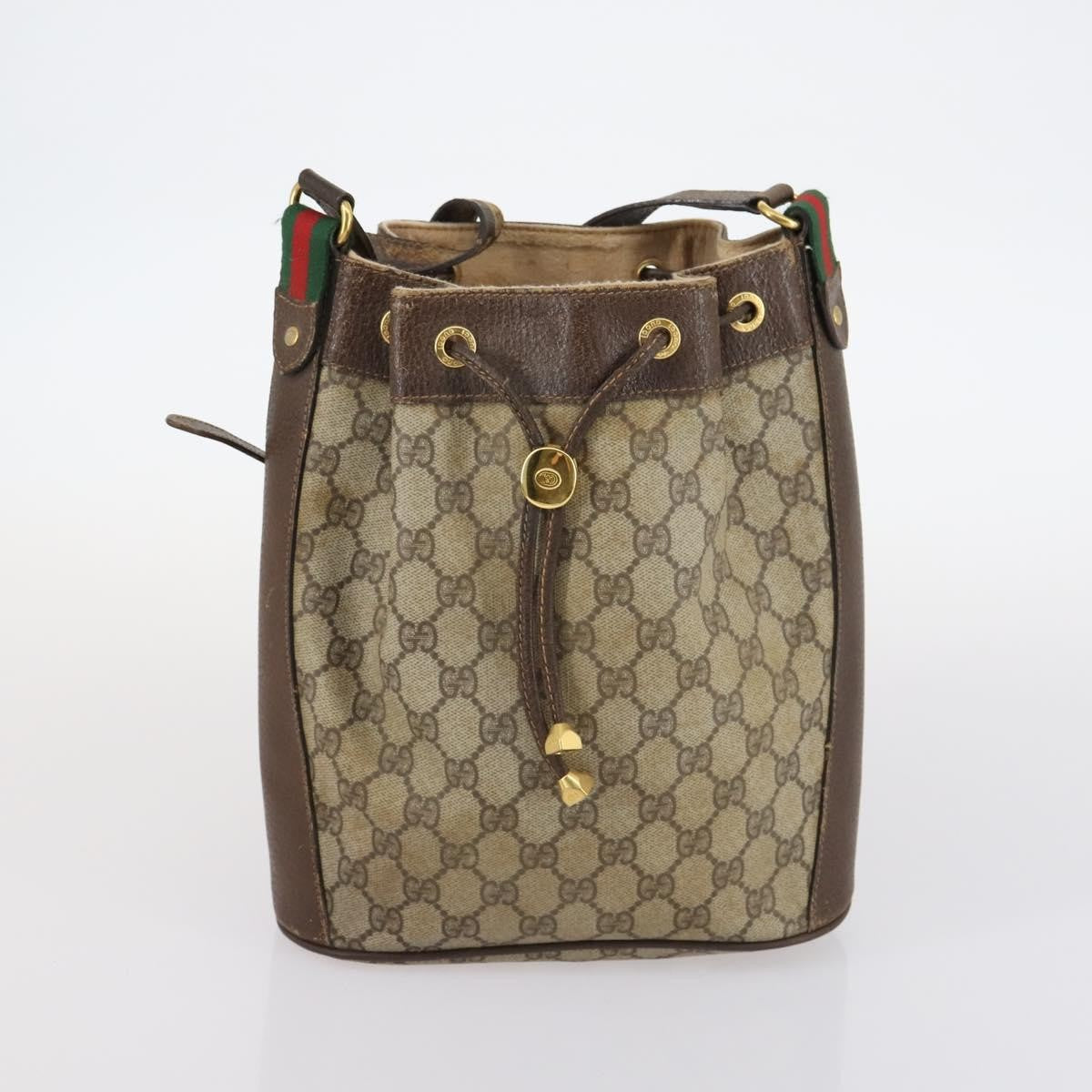 Gucci GUCCI GG Supreme Web Sherry Line Shoulder Bag PVC 2 Set Beige Authentic gh1006