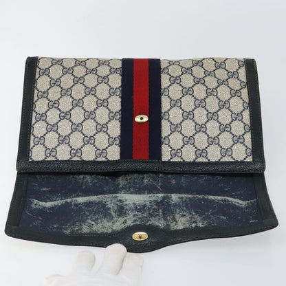 Gucci GUCCI GG Supreme Sherry Line Clutch Bag PVC Navy Red 84 01 007 Authentic 153350
