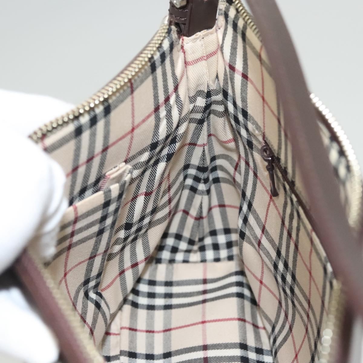 Burberry BURBERRY Shoulder Bag Leather Brown Silver Authentic BA2674