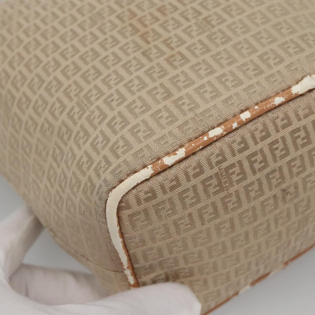 Fendi FENDI Zucchino Canvas Hand Bag Nylon Beige Silver Authentic bs26890
