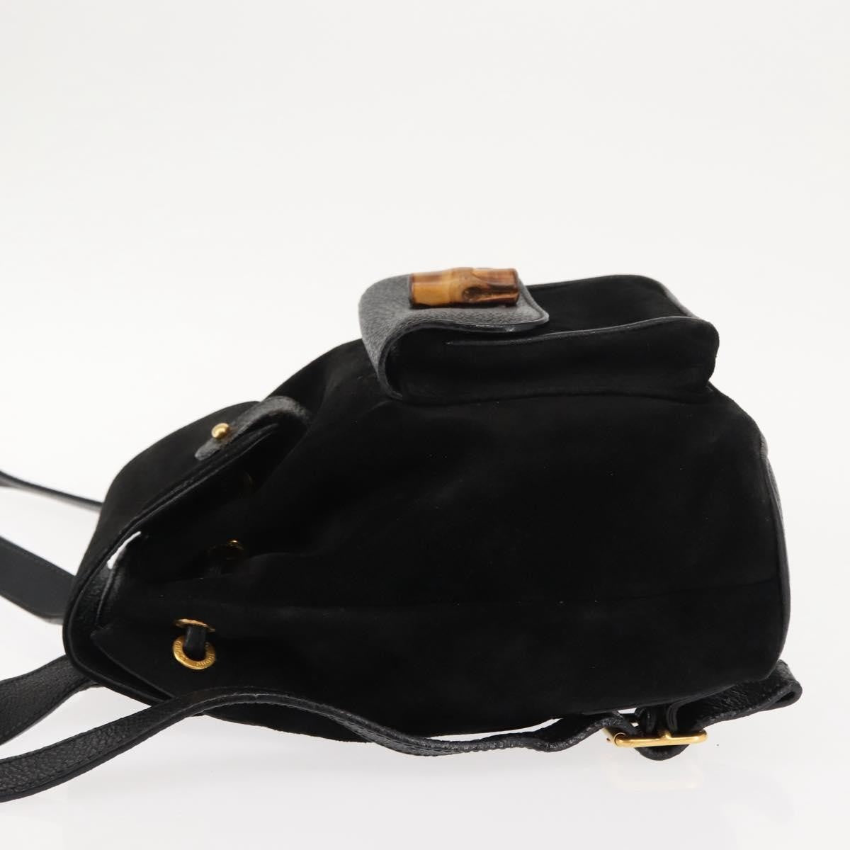 Gucci GUCCI Bamboo Backpack Suede Black Gold 003 58 0030 Authentic ep11366 Bag