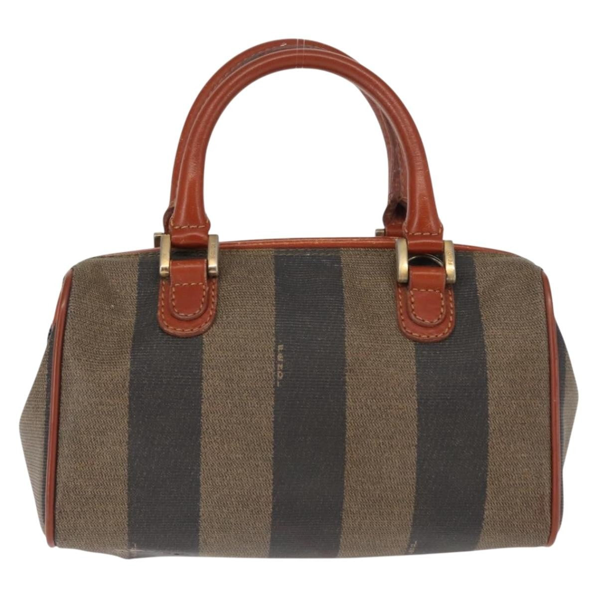 Fendi FENDI Pecan Canvas Hand Bag PVC Black Brown Authentic 146281