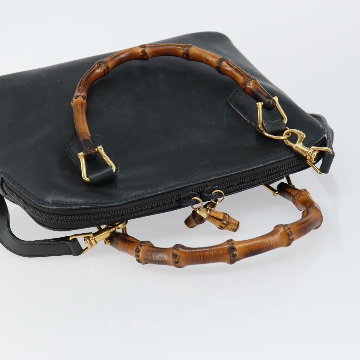 Gucci GUCCI Bamboo Hand Bag Leather 2way Navy Gold 000 2058 0290 0 Authentic 145765