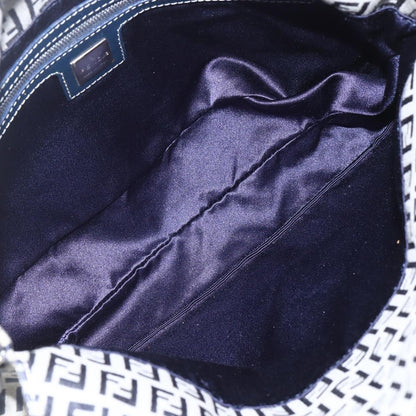 Fendi FENDI Zucchino Canvas Shoulder Bag Navy Silver Authentic 159737