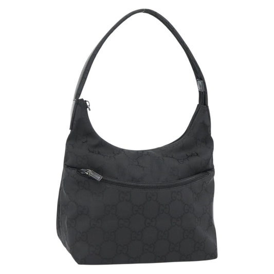 Gucci GUCCI GG Canvas Shoulder Bag Nylon Black Silver 01 3386 Authentic 178845