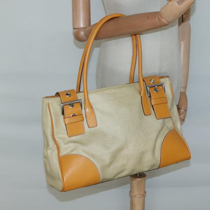 Prada PRADA Hand Bag Canvas Beige Silver Authentic 127392