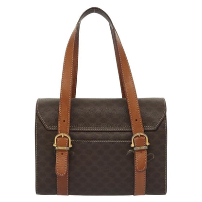 Celine CELINE Macadam Canvas Hand Bag PVC Leather Brown Gold Authentic gh739