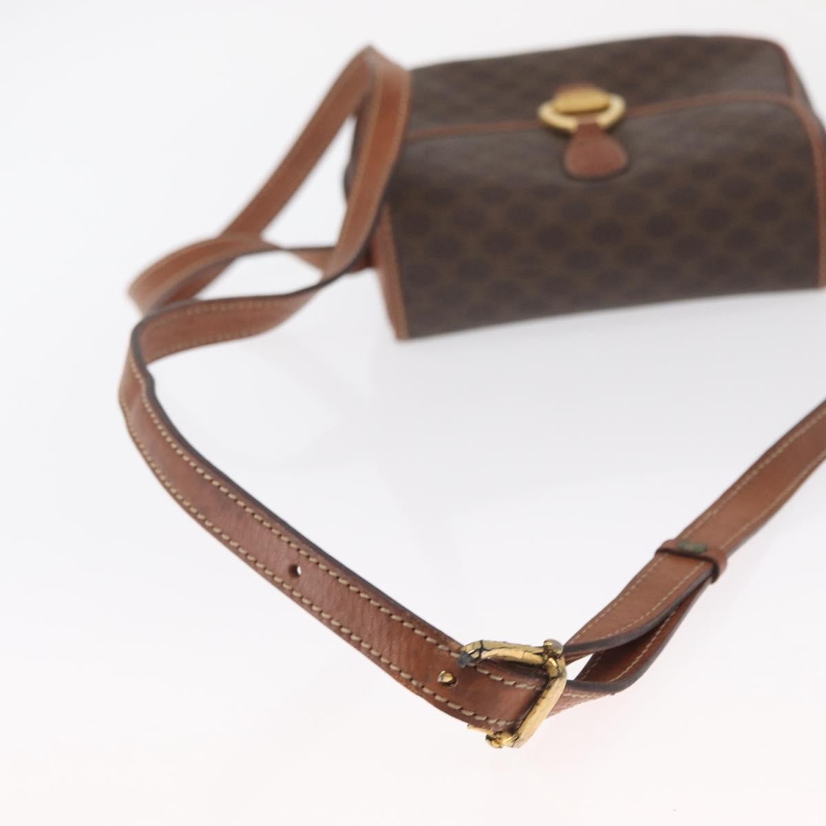Celine CELINE Macadam Canvas Shoulder Bag PVC Leather Brown Gold Authentic BA9074